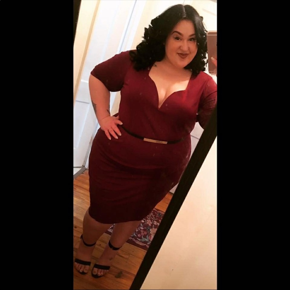 Burgundy dress with wire at top
